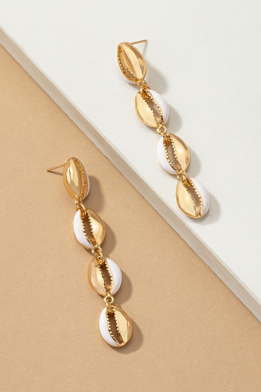 metal puka shells linear drop earrings