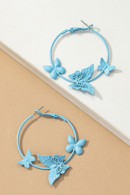 Light weight color coated butterfly hoop earrings