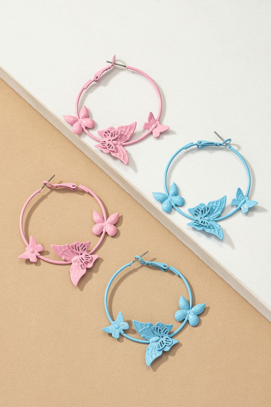 Light weight color coated butterfly hoop earrings