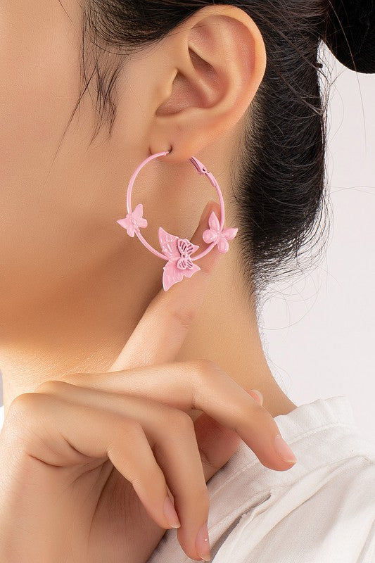 Light weight color coated butterfly hoop earrings