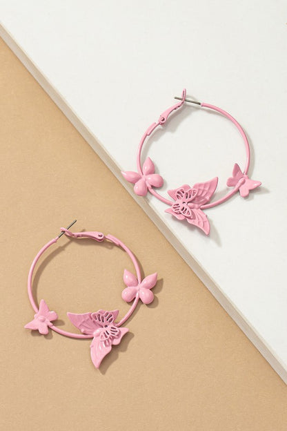 Light weight color coated butterfly hoop earrings