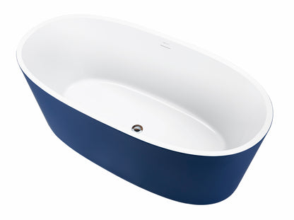 63" 100% Acrylic Freestanding Bathtub，Contemporary Soaking Tub，white inside and blue outside