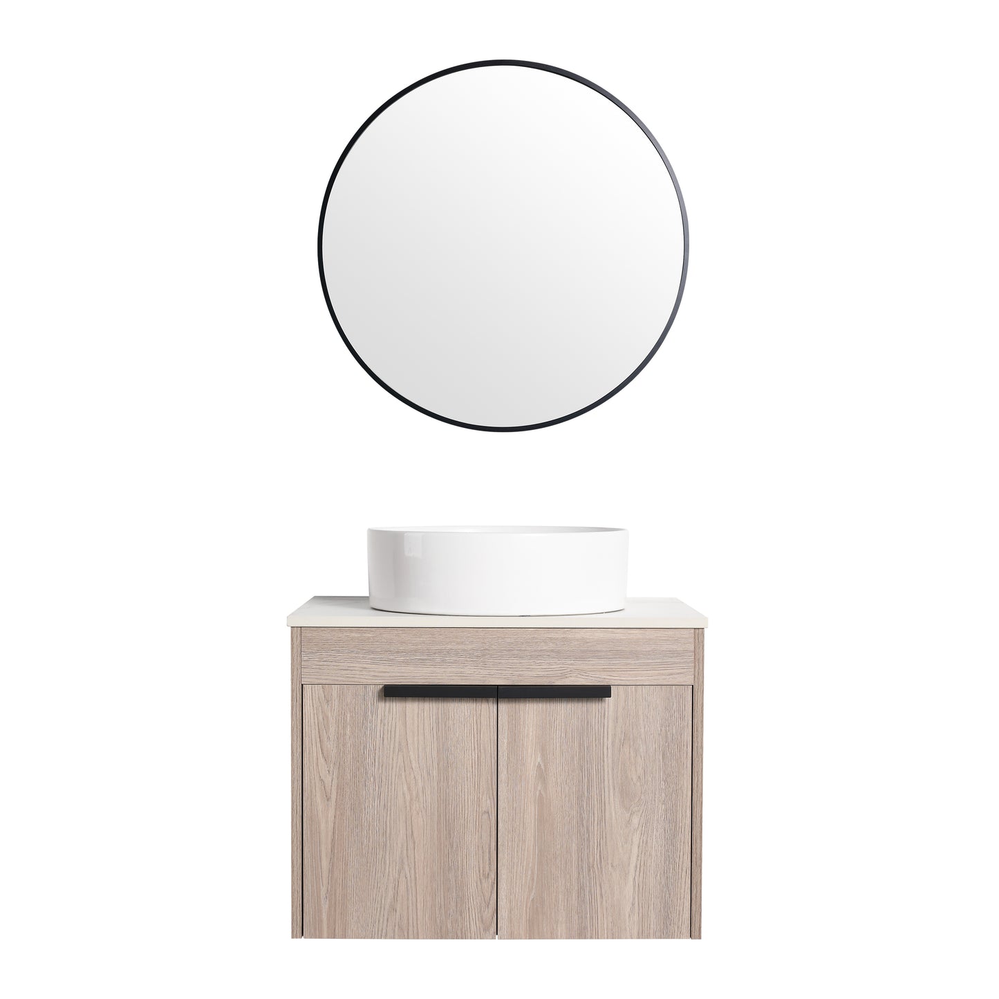 24 " Modern Design Float Bathroom Vanity With Ceramic Basin Set,  Wall Mounted White Oak Vanity  With Soft Close Door,KD-Packing，KD-Packing，2 Pieces Parcel（TOP-BAB400MOWH）