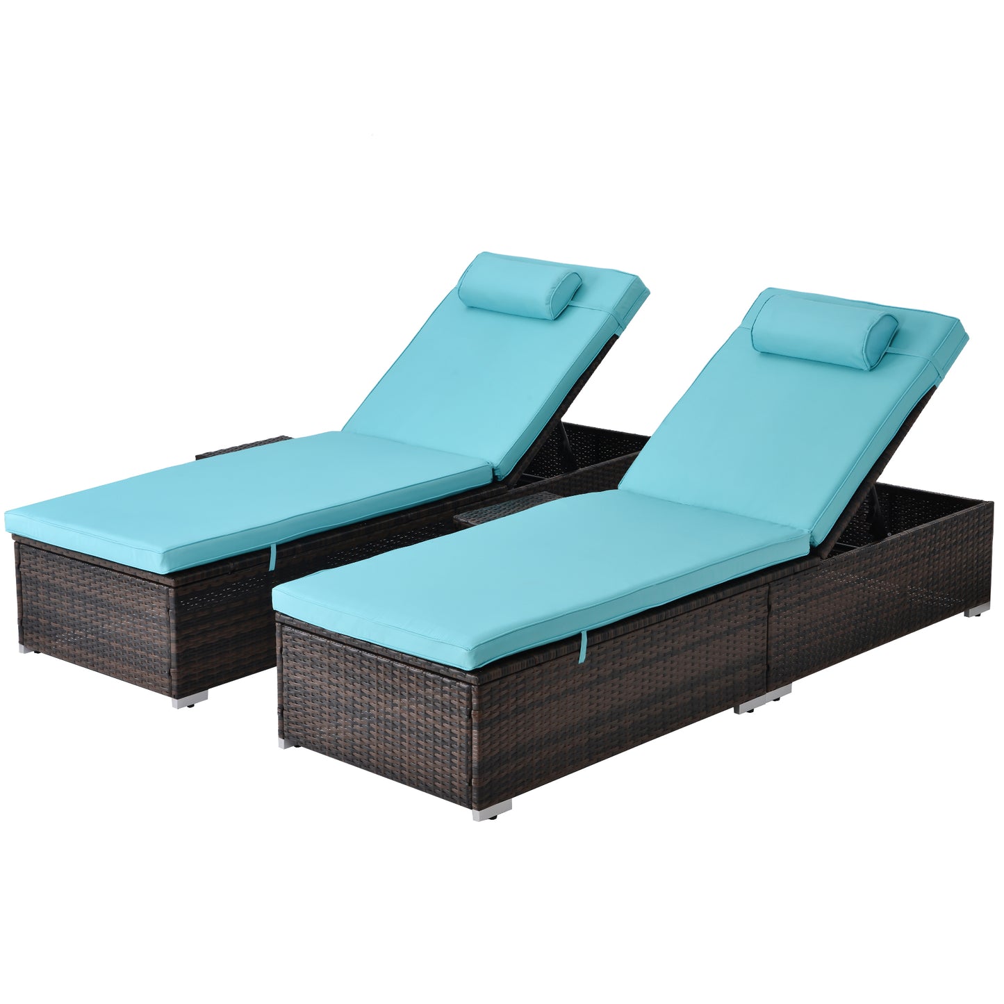 Outdoor PE Wicker Chaise Lounge - 2 Piece patio lounge chair; chase longue; lazy boy recliner;outdoor lounge chairs set of 2;beach chairs; recliner chair with side talbe  (Same as W213S00038)