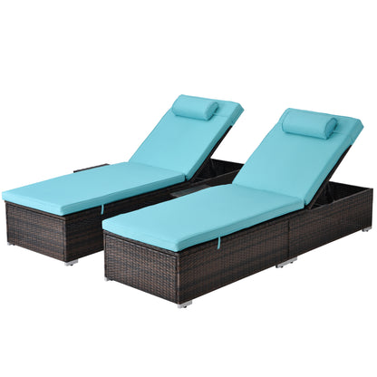 Outdoor PE Wicker Chaise Lounge - 2 Piece patio lounge chair; chase longue; lazy boy recliner;outdoor lounge chairs set of 2;beach chairs; recliner chair with side talbe  (Same as W213S00038)