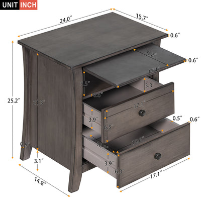 Multifunctional Storage Nightstand with 2 Drawers and an open cabinet,Grey