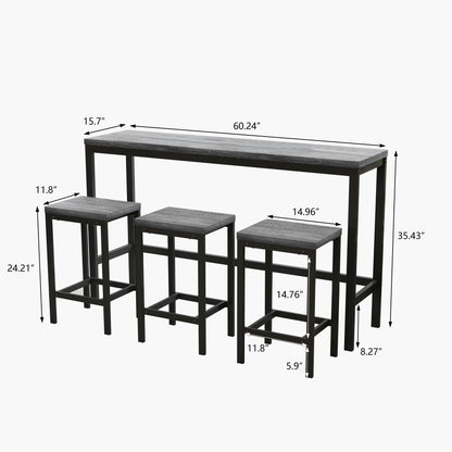 Modern Design Kitchen Dining Table，Pub Table，Long Dining Table Set with 3 Stools，Easy Assembly，Gray