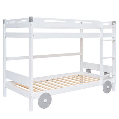 Twin Size Car-Shaped Convertible Bunk Bed, White