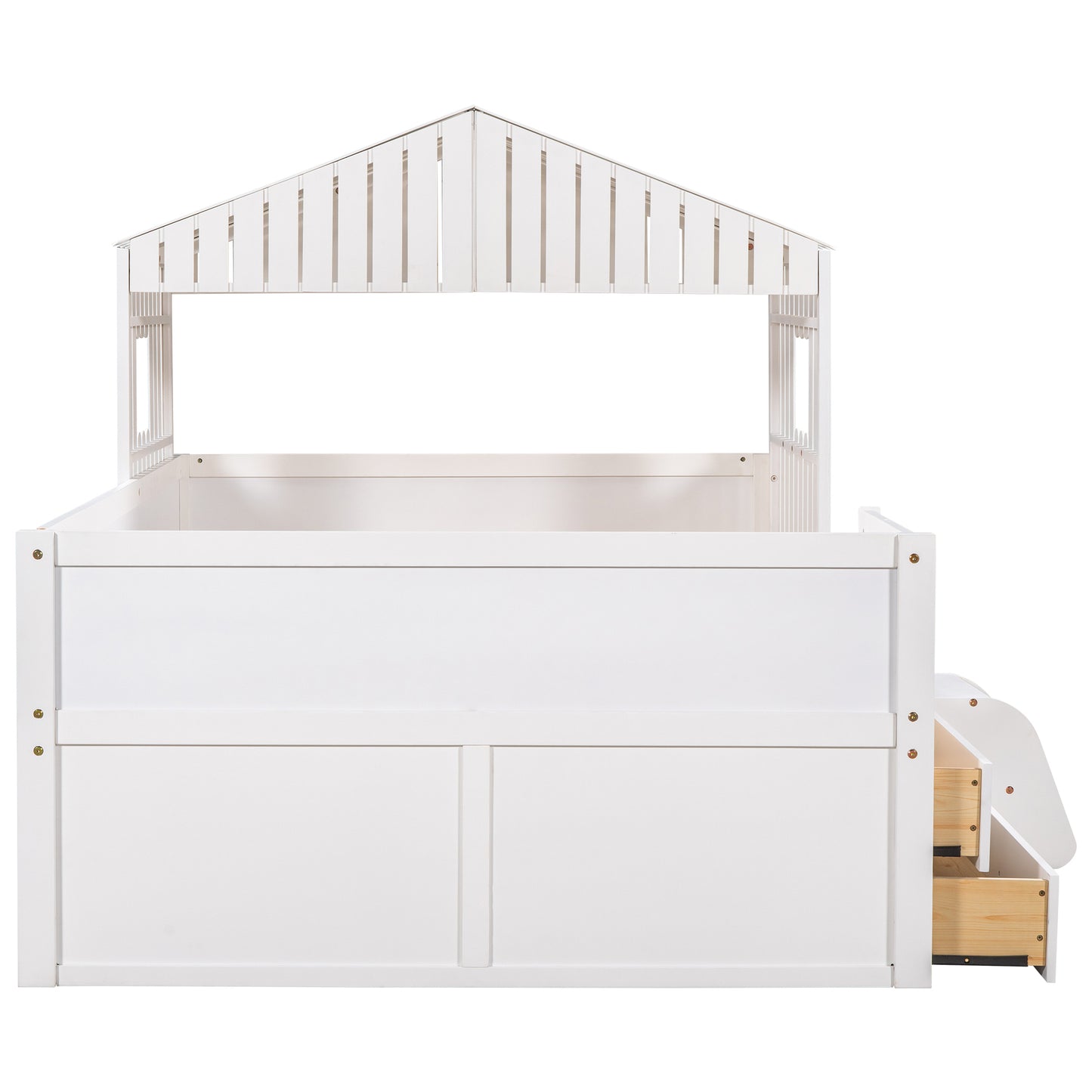 Full Size House Low Loft Bed with Four Drawers,White