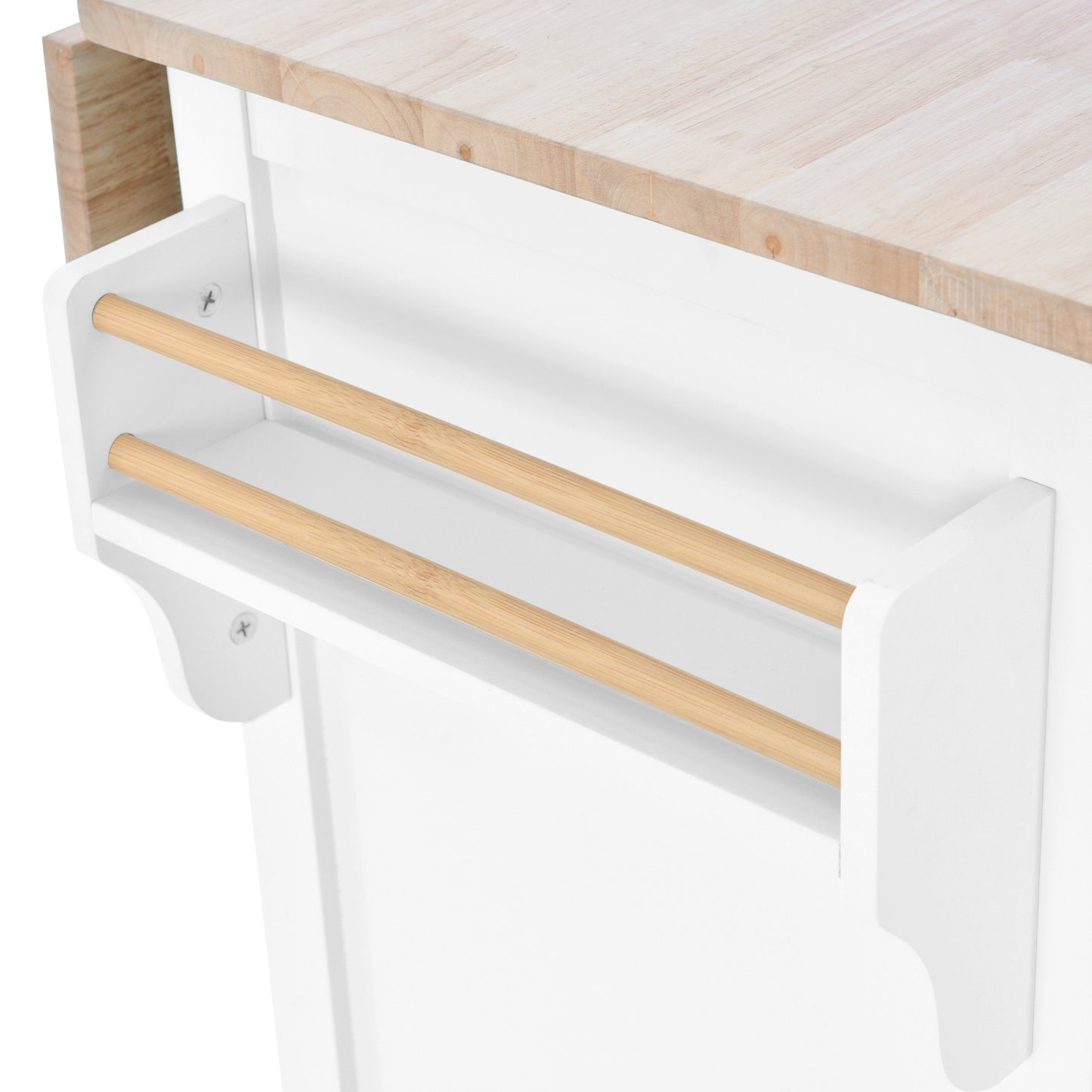 K&K Kitchen Cart with Rubber wood Drop-Leaf Countertop, Concealed sliding barn door adjustable height,Kitchen Island on 4 Wheels with Storage Cabinet and 2 Drawers,L52.2xW30.5xH36.6 inch, White