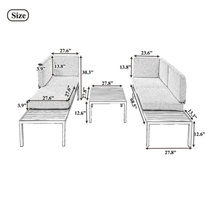 TOPMAX Outdoor 3-piece Aluminum Alloy Sectional Sofa Set with End Table and Coffee Table,Black Frame+Gray Cushion