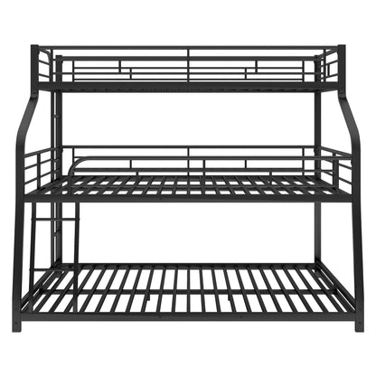 Twin XL/Full XL/Queen Triple Bunk Bed with Long and Short Ladder and Full-Length Guardrails,Black