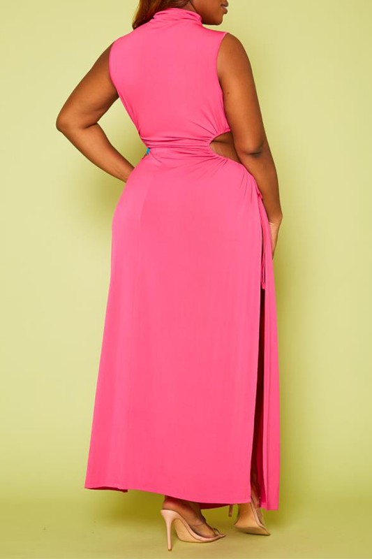 Plus Size Mock Neck Cut Out Maxi Dress