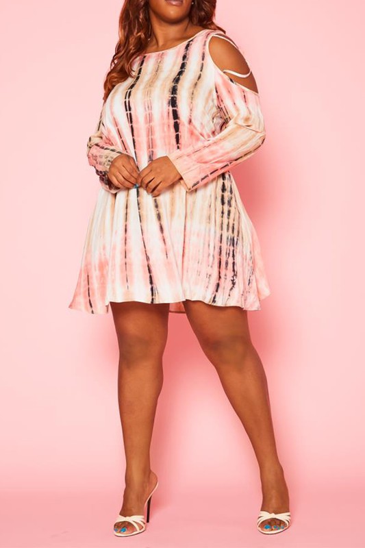 Plus Size Cold Shoulder Tie-Dye Mini Dress