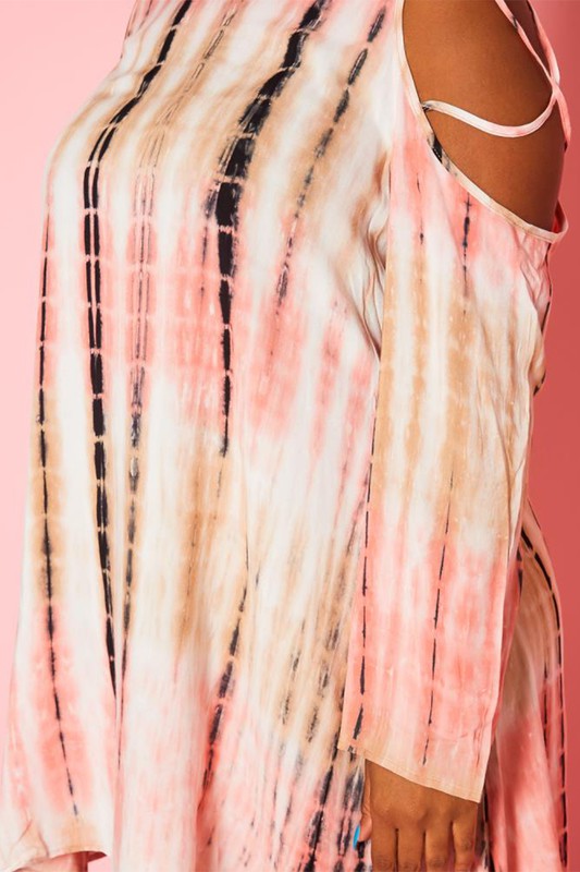 Plus Size Cold Shoulder Tie-Dye Mini Dress