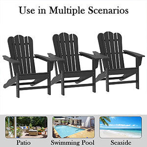 Combo for Family: 2 Plastic Adirondack Chairs & an Outdoor Side Table.  Outdoor Adirondack Chair Patio Lounge Chairs Classic Design (Black)