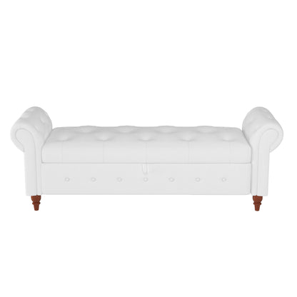 63" Bed Bench Cream White Fabric