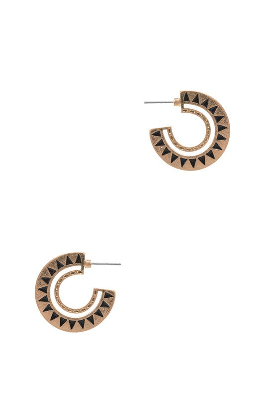 Aztec Pattern Enamel Hoop Earrings