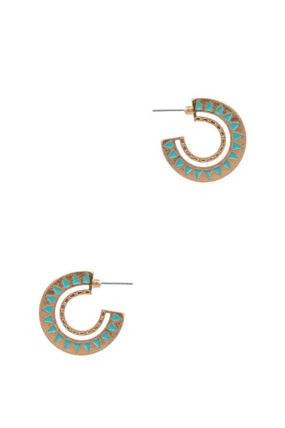 Aztec Pattern Enamel Hoop Earrings