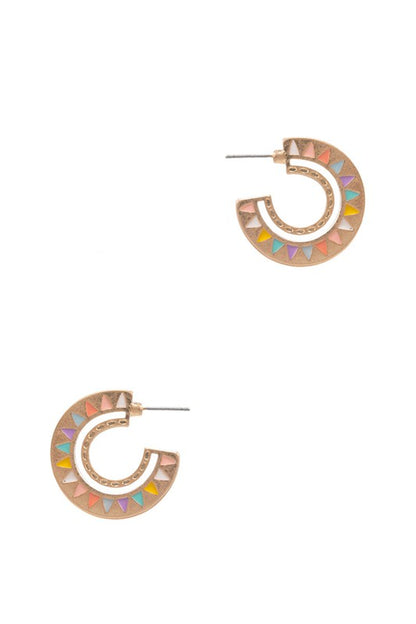 Aztec Pattern Enamel Hoop Earrings