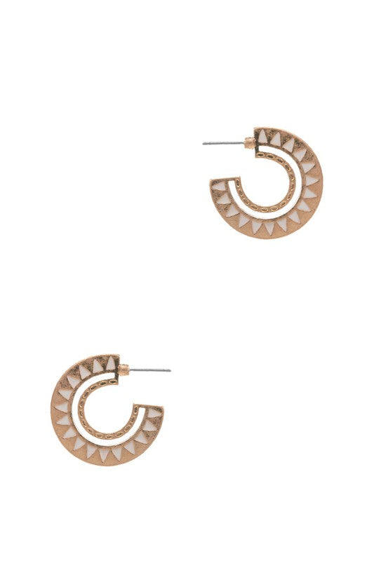 Aztec Pattern Enamel Hoop Earrings