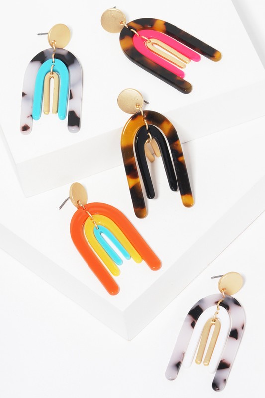 Tortoise Shell Acrylic Arches Earrings