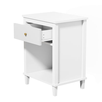 Wooden Nightstand with One Drawer One Shelf for Kids, Adults, White