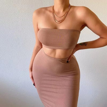 2 Pcs Crop Top & Midi Dress Set