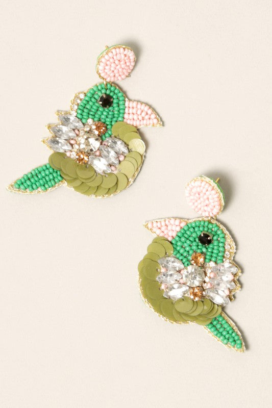 Beaded Bird Statement Earrings