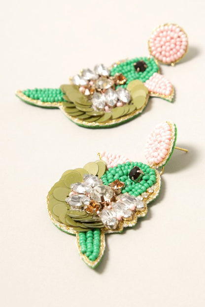 Beaded Bird Statement Earrings