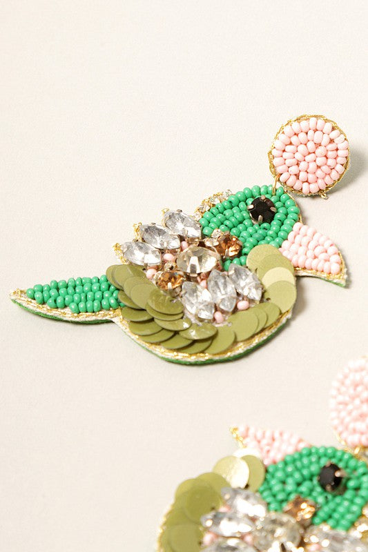 Beaded Bird Statement Earrings