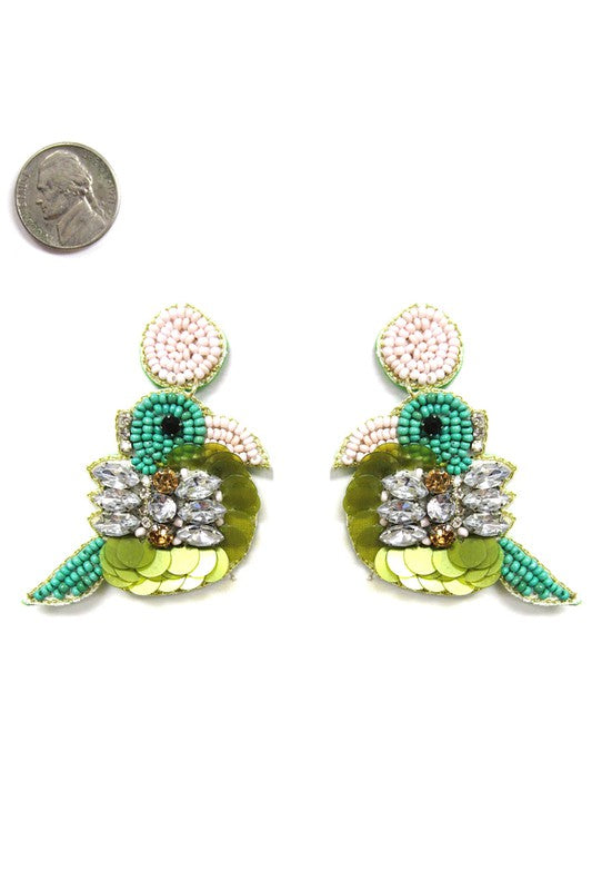 Beaded Bird Statement Earrings