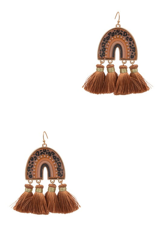 Arched Animal Print Wood Earrings