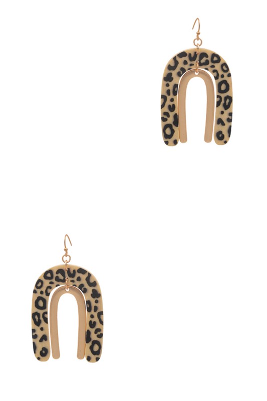 Arched Animal Print Wood Hook Earrings