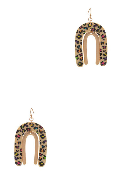 Arched Animal Print Wood Hook Earrings