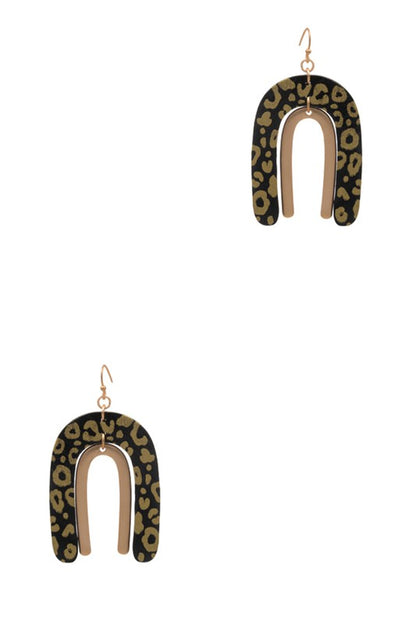 Arched Animal Print Wood Hook Earrings