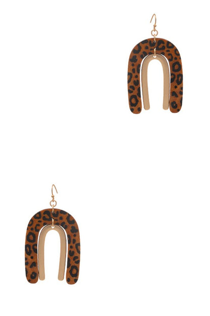 Arched Animal Print Wood Hook Earrings