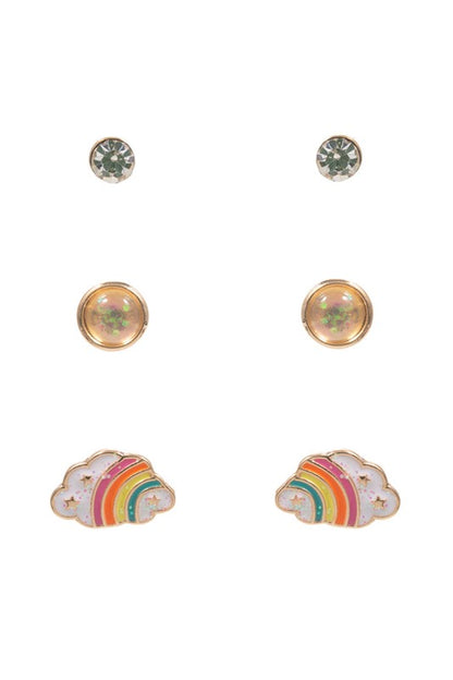 3 Pairs - Kids Rainbow Cloud Stud Earring Set