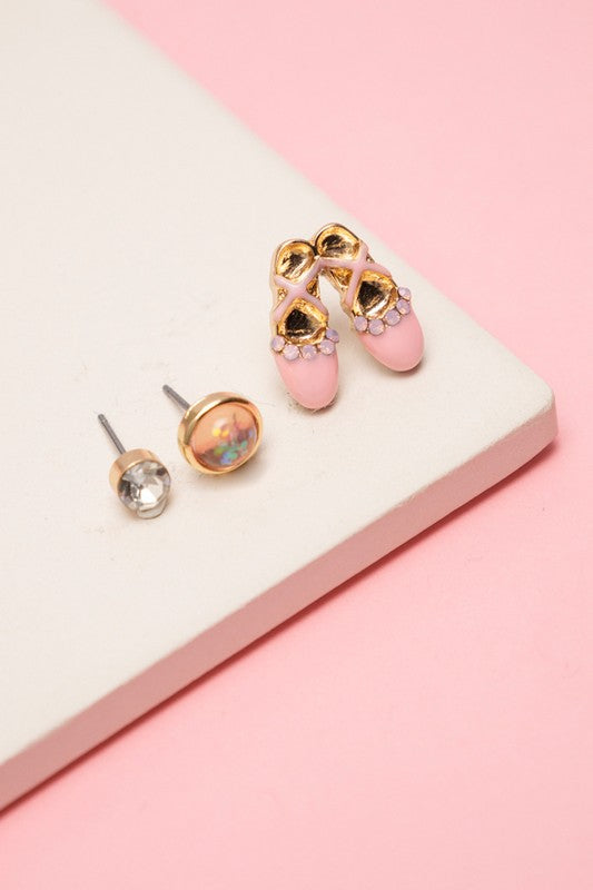 3 Pairs - Kids Ballet Stud Earring Set