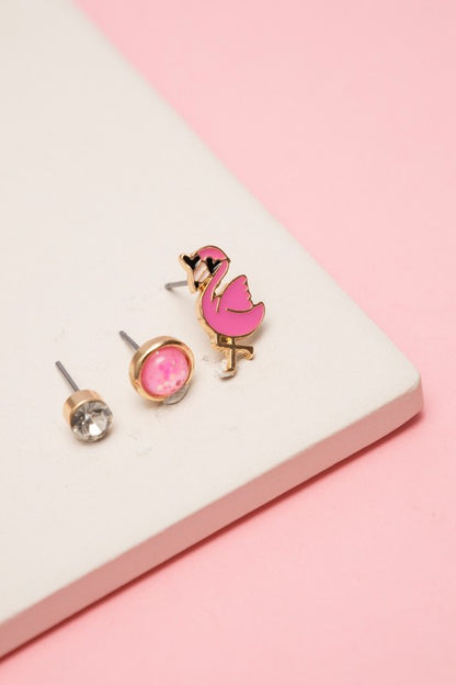 3 Pairs - Kids Flamingo Stud Earring Set