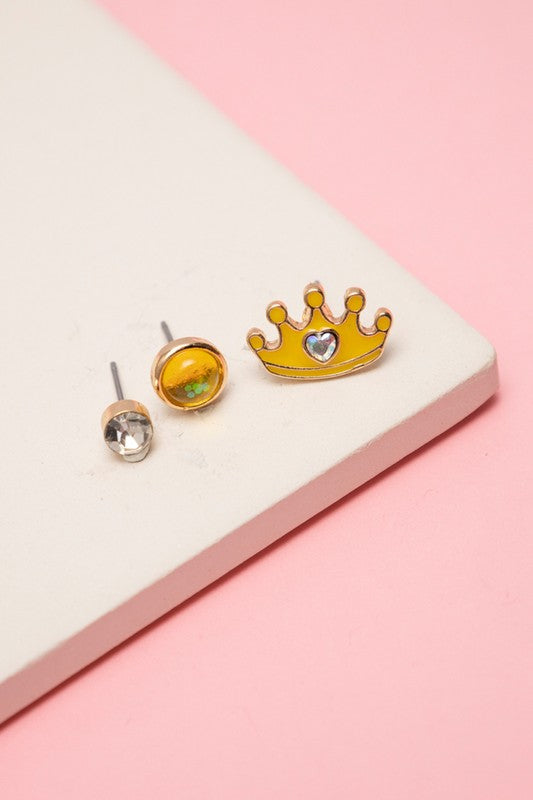 3 Pairs - Kids Crown Stud Earring Set