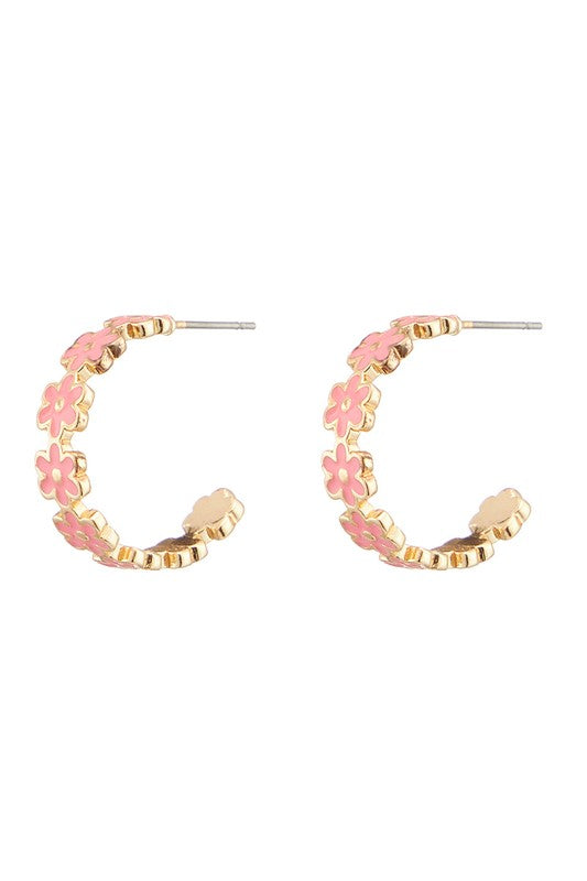 Daisy Floral Circle Hoops Earrings