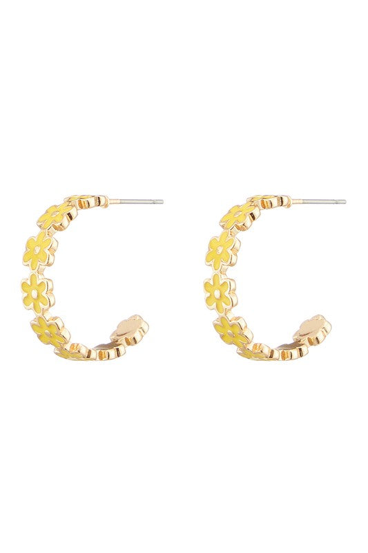 Daisy Floral Circle Hoops Earrings