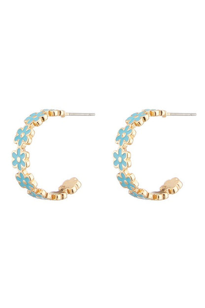 Daisy Floral Circle Hoops Earrings