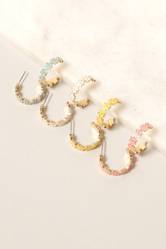 Daisy Floral Circle Hoops Earrings