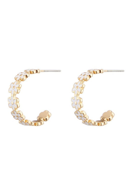 Daisy Floral Circle Hoops Earrings