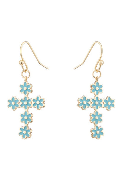 Epoxy Daisy Flower Cross Earrings