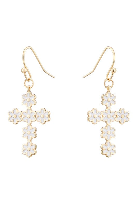 Epoxy Daisy Flower Cross Earrings