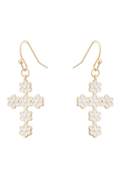 Epoxy Daisy Flower Cross Earrings