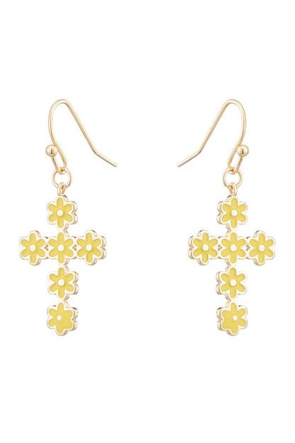 Epoxy Daisy Flower Cross Earrings